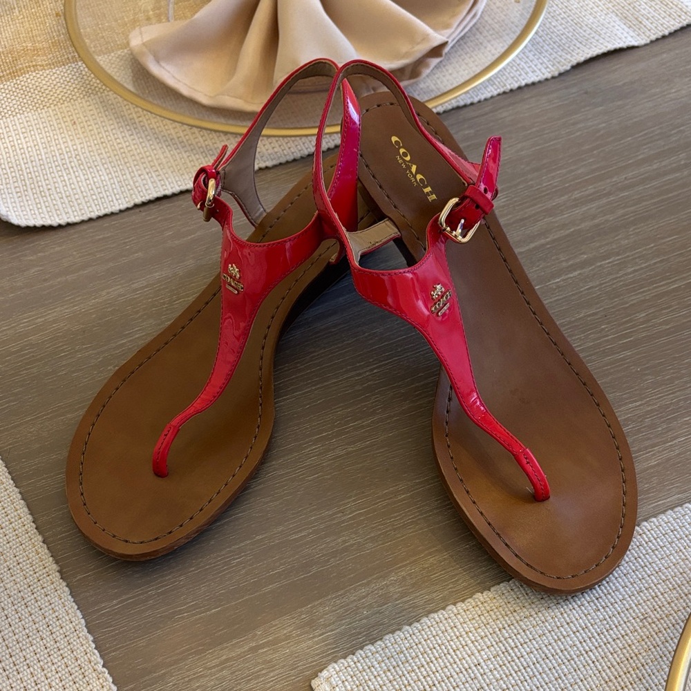 Coach Women's Red Wedge Sandals 10B